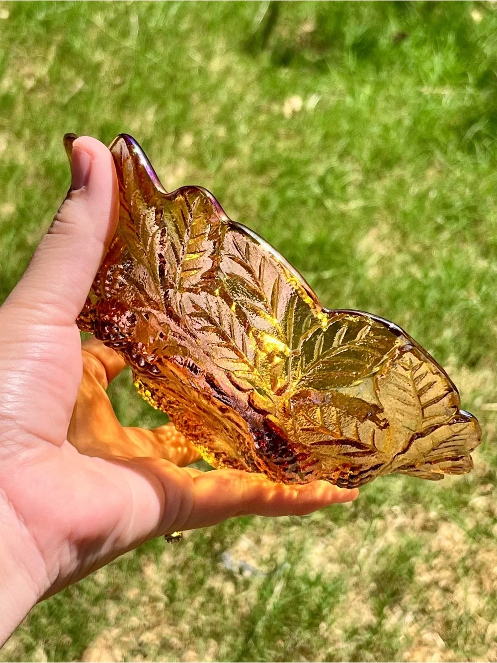 Amber Leaf-Pattern Glass Dish - Home Accents